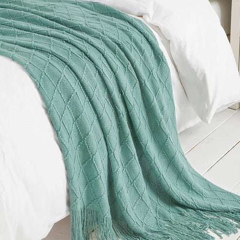 BOURINA Throw Blanket Textured Solid Soft Sofa Couch Cover Knitted Decorative Blanket, 50" x 60" Dark Cyan