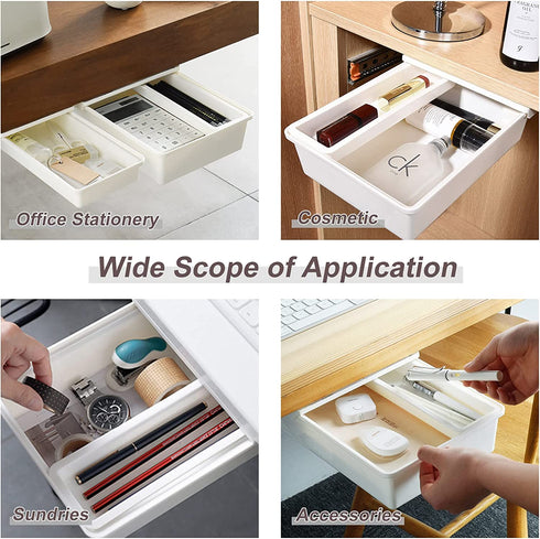 Under Desk Drawer Organizer, Self-Adhesive Desk Drawer Organizer, Slide-out, Hidden Desk Storage Organizer for Office School Home Desk