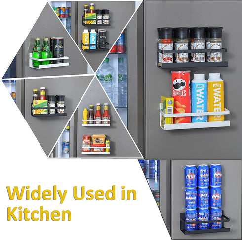 Wetheny Fridge Magnet Organizer Magnetic Spice Rack with Four Removable Hook Refrigerator Shelf Rack Black (2 Pack)
