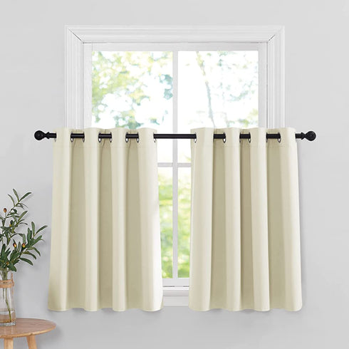 RYB HOME Blackout Curtain Tiers - Thermal Insulting Half Window Decor for Bedroom Bathroom Kitchen Kids Nursery Privacy Drapes, Beige, W 52 x L 36, 2 Panels