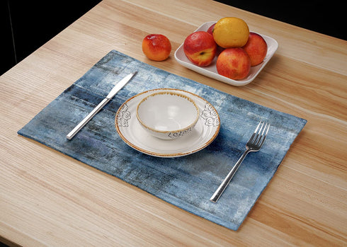 Blue and Grey Placemats Set of 4 Modern Abstract Art Placemats Heat Resistant Non-Slip Artwork Dining Placemats Washable Table Mats for Home Kitchen (Blue and Grey, 18"X12")