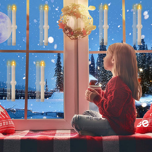 Flameless Taper Candles with Remote Timer LED Window Candles Christmas Candle Lights for Window Battery Operated Warm White Flickering Light