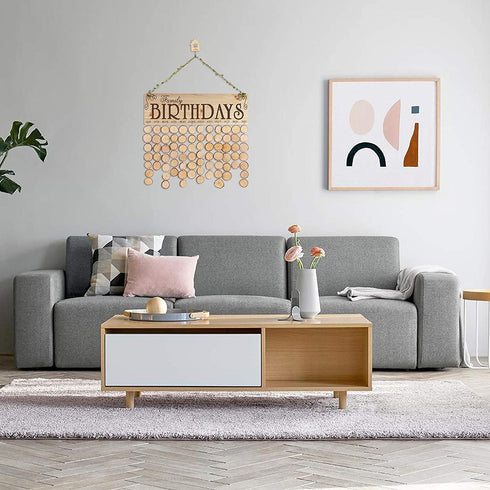 Birthday Wooden Calendar with 80pcs Round Discs for Family Wall Hanging, Anniversary Wood Reminder Board for Home Décor, DIY Gift for Grandma, Mom and Friends (Birthday)