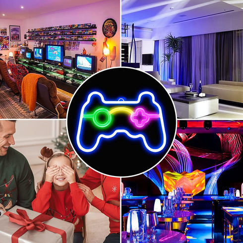 Game Neon Sign Gamepad Shape LED Neon Signs for Wall Decor, Game Shaped Neon Lights for Bedroom Game Room Decor Teen Boys Gamer Party Gaming Wall Decoration Gift Wall Signs