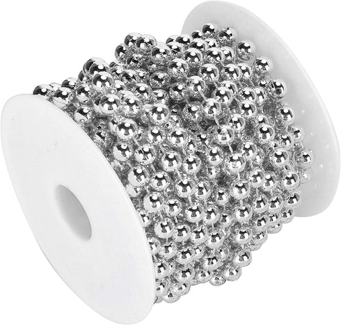 Emoshayoga Pearl Bead Roll, Garland Decoration Artificial Pearls Beads Garland Gold Beads Roll for Christmas Wedding DIY Decoration Holiday Party Supplies 8mm 10m/ 32.8ft(Silver)