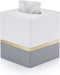 Essentra Home Day and Night Collection Square Tissue Box, White and Grey with Gold Stripe