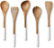 Folkulture Wooden Spoons for Cooking Set for Kitchen, Non Stick Cookware Tools or Utensils Includes Wooden Spoon, Spatula, Fork, Slotted Turner, Corner Spoon, Set of 5, 12 Inch, Acacia Wood, White