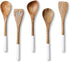 Folkulture Wooden Spoons for Cooking Set for Kitchen, Non Stick Cookware Tools or Utensils Includes Wooden Spoon, Spatula, Fork, Slotted Turner, Corner Spoon, Set of 5, 12 Inch, Acacia Wood, White