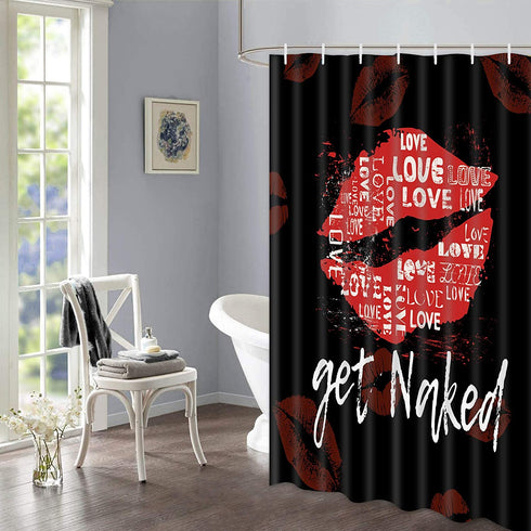 Basmaor Funny Get Naked Shower Curtain Red Lips Shower Curtain with 12 Hooks, Funny Bathroom Shower Curtain, Red and Black Bath Shower Curtain for Bathroom, 69" x 70" inches