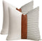 cygnus 20x20 Pillow Covers Set of 2 Farmhouse Decor Stripe Patchwork Linen Throw Pillow Covers Modern Faux Leather Cushion Covers for Couch Sofa,Gray