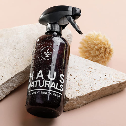 HAUS Naturals Granite Cleaner and Polish - Clean and Protect All Your Stone Surfaces. Eco-Friendly, Kids-Friendly, Animal-Friendly. Large Microfiber Cloth Included. 16 oz
