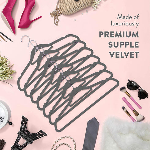 Premium Velvet Hangers with Tie Bar 20-Pack Slim Space Saving Coat Hanger Non Slip Wardrobe Hangers, Clothes Hangers 360° Swivel Hook, Suit, Shirt Dress & Trouser Hangers - Thin Flocked Felt Hangers
