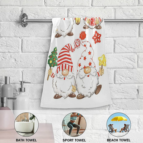 Christmas Gnomes Hand Bath Towel Highly Absorbent Soft Hanging Towels Winter Snowflake Xmas Tree Kitchen Dish Towel Set Washcloth 2pcs