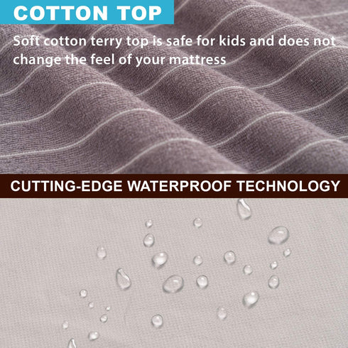 RECYCO Waterproof Mattress Protector Twin Size, Super Soft Breathable Mattress Pad Cover for Comfort & Protection, Noiseless Premium Cotton Terry Bed Mattress Cover (Grey Stripe)