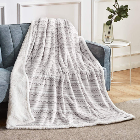 BEAUTEX Sherpa Fleece Throw Blanket Super Soft Fuzzy Cozy Plush Grey Sherpa Plush Throw Blanket for Kids Children Teens Young Girls or Adult for Sofa Couch Bed (50" x 60", Light Grey Stripe)