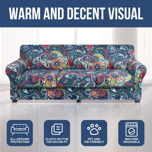 hyha Printed Couch Chair Cover - Floral Pattern Sofa Cover with Separate Cushion Cover, 2 Piece Stretch Armchair Slipcover Washable Furniture Protector (Armchair, Paisley Floral)