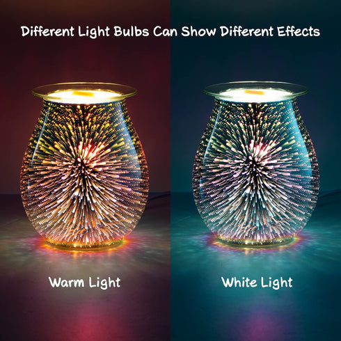 COOSA 3D Glass Electric Wax Melt Warmer Scented Wax Warmer Candle Warmer,Fragrance Night Light,Ideal for Home Office Aromatherapy (2 Warm Light Bulbs Included)
