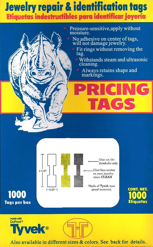 1000 Pieces Jewelry Repair, Price and Indentification Tags/Tyvek Self Adhesive Rectangle/Dumbbell/Barbell Jewelry Price Tags (Rectangle - 44 x 12mm, Gold)