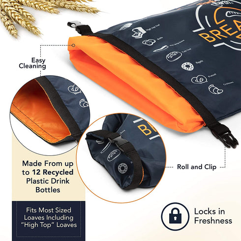 Think4Earth Linen Bread Bag - Reusable freezer bread bag for homemade bread maker gift giving - Bread Container for Sourdough Loafs Storage, Large Bread Bags for Homemade Bread with Double Lining