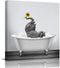 Canvas Wall Art Print Bathroom Wall Art Decor-Happy Elephant with Sunflower in Bathtub Black White Illustration Artwork Canvas Prints Stretched & Framed Ready to Hang Home Decor Wall Decor (12''x12'')