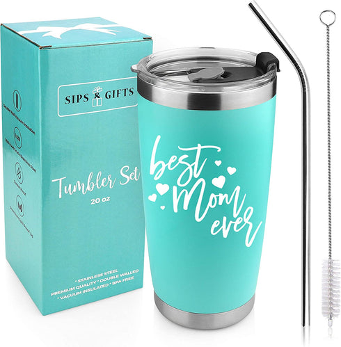 Best Mom Ever-Gift for Mom for Mothers' Day, Birthday, Christmas, From Child, Daughter, Son, Husband-20 Ounce Stainless Steel Tumbler With Spill Proof Lid, Stainless Steel Straw And Cleaning Tool