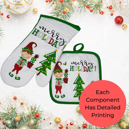 Elrene Home Fashions Elf Naughty or Nice Oven Mitt and Pot Holder Gift Set of 2, 7 in x 13 8 in x 8, Multi