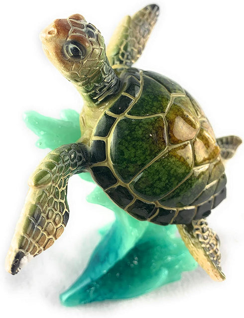 Aint It Nice Sea Turtle Green Swimming On Wave Marine Ocean Life Beach Themed Gift Decor Statue Figurine Collectible, 5 X 4.5 X 3 inches