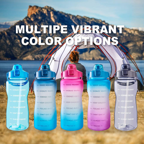 EYQ Half Gallon/64 oz Water Bottle with Time Marker, Carry Strap and Motivational Quote, Leak-Proof Tritan BPA-Free, Ensure You Drink Enough Water for Fitness, Gym, Camp, Sports (Clear Rose pink)