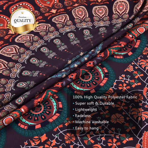 Mandala Tapestry Bohemian Hippie Tapestry Psychedelic Peacock Tapestry Wall Hanging Floral Brown Tapestry for Room(51.2 x 59.1 inches)
