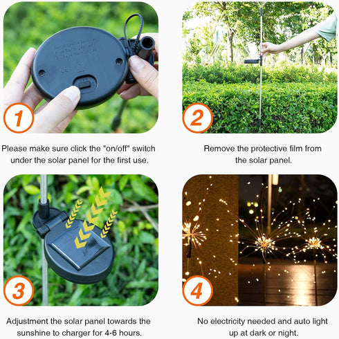 Mafiti Solar Garden Lights Outdoor,2 Pack Each 120 LED Solar Fire Work Lights, DIY Waterproof Solar String Lights for Patio,Yard Decoration(Warm White)