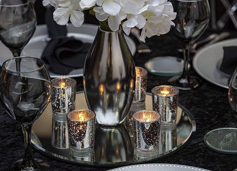KISCO CANDLES: 10 Hour Votive Candles with Holders 12-Pack Silver Decorative Glass Home Decor, Beautiful Living Room, Kitchen, Bathroom Lighting | Long-Lasting Wax