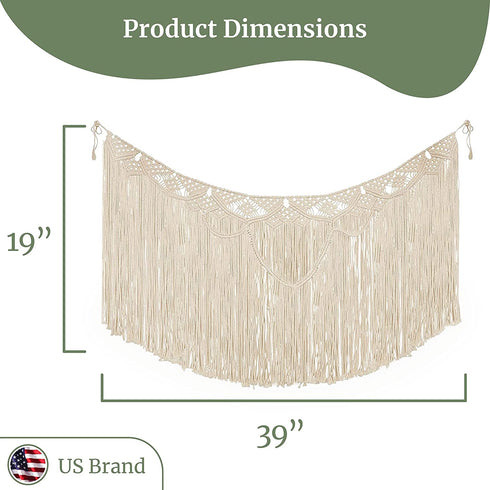Livalaya Macrame Wall Hanging Garland - Beige 39?L x 19?W Modern Farmhouse Bohemian Woven Wall Decor for House, Apartment, Dorm, Fireplace, Bedroom, Baby Nursery, Party & Wedding Decorations, US Brand
