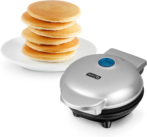 Dash Mini Maker Electric Round Griddle for Individual Pancakes, Cookies, Eggs & other on the go Breakfast, Lunch & Snacks with Indicator Light + Included Recipe Book - Silver
