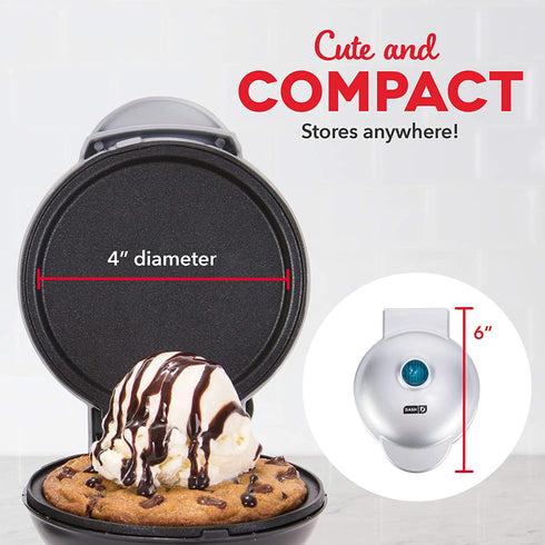 Dash Mini Maker Electric Round Griddle for Individual Pancakes, Cookies, Eggs & other on the go Breakfast, Lunch & Snacks with Indicator Light + Included Recipe Book - Silver