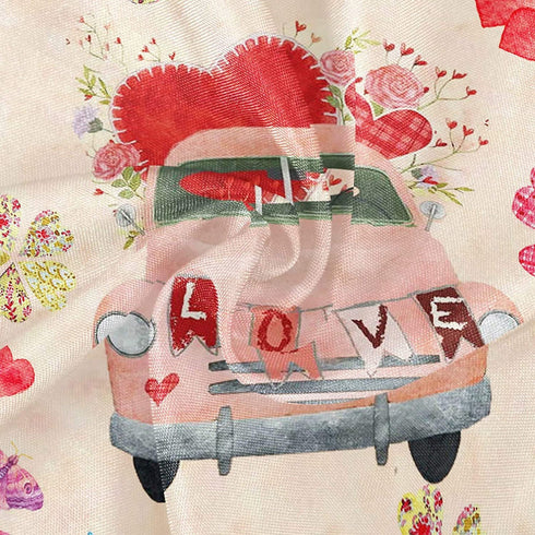 Pfrewn Valentine Heart Round Tablecloth, Pink Truck Mothers Day Flowers Table Cloth Cover Mat, Lace Washable Polyester 60" Dining Decorative for Holiday Home Party Wedding Picnic