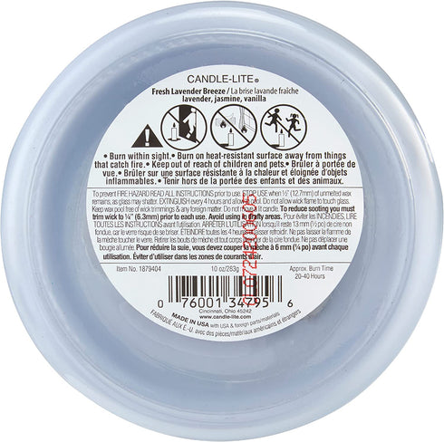 CANDLE-LITE Fresh Lavender Breeze Three Wick Aromatherapy Candle with 20-40 Hours of Burn Time, 10 oz, Light Purple