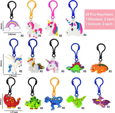 JOYIN 28 Packs Unicorn Dinosaur Keychain with Cards for Kids Party Favor, Classroom Exchange Prizes, Valentine™s Greeting Cards, Valentine Party Favors, Valentine Exchange Gifts