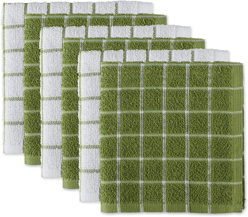 DII Basic Terry Collection Windowpane Dishcloth Set, 12x12, Antique Green, 6 Piece
