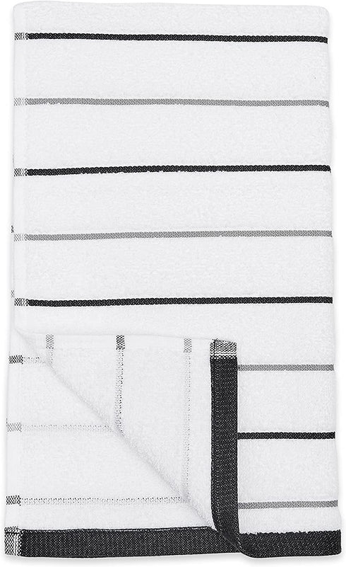 Amazon Basics 100% Cotton Kitchen Dish Towels, 26 x 16-Inch, Absorbent Durable Ringspun Cloth - 8-Pack, Black Stripe
