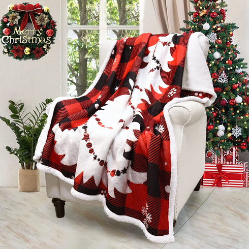 Christmas Blanket, Checkered Sherpa Blanket Thick Warm Plush Throw Blanket Fuzzy Buffalo Plaid Flannel Fleece Blanket for Bed/Couch/Sofa, 50x60 in