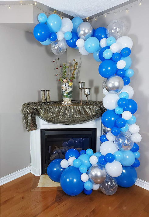 Blue Balloon Arch Kit 107+ pcs - 16 Ft Blue Balloon Garland Kit Dark Blue Balloons Water Blue White Chrome Silver Star Balloon Baby Shower Balloons Boy Birthday Party Globos Azules WF