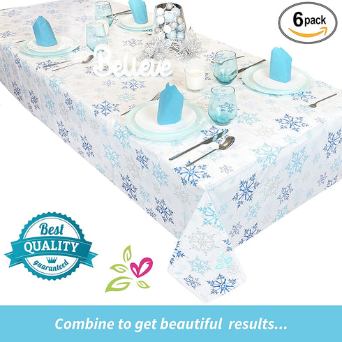 Decostyle, 6 Pack Premium Disposable table cover, Frozen, elsa, Snowflake, crystal, parties, Winter theme, Plastic, Birthday Party, Rectangular decorations, Tablecloth, table cloths 54 Inch x 108 Inch