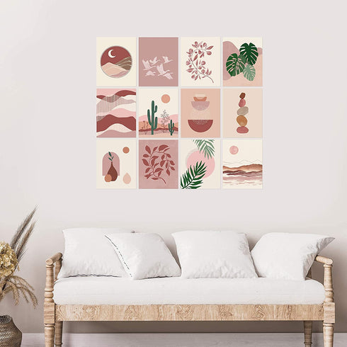 ARTIVO Boho Wall Art Prints Southwestern Art Wall Decor 8x10 12 Set, Neutral Aesthetic Wall Collage Kit, Modern Wall Art Desert Bedroom Posters,