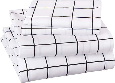 Amazon Basics Soft Microfiber Sheet Set with Elastic Pockets - Full, Black Grid