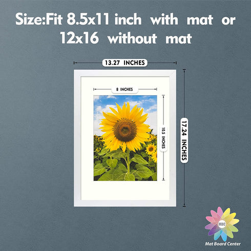 MBC Mat Borad Center 12x16 Picture Frames with Plexiglass for Picture 8.5x11 with Mat or 12x16 without Mat, Wall Mounting Display (White)