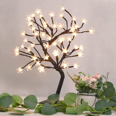 Bonsai Tree Light Artificial Tree Led Flower Cherry Blossom Light Adjustable Branches Battery Operated for Room Decoration and Gift (Warm White)