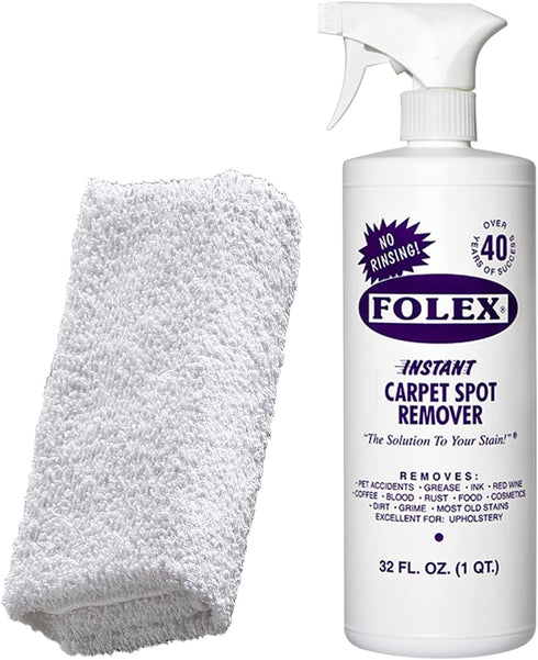 FOLEX Instant Carpet Spot Remover + Daley Mint Cloth | Instant Rug, Upholstery, and Carpet Spot Remover Kit for Home, 32oz