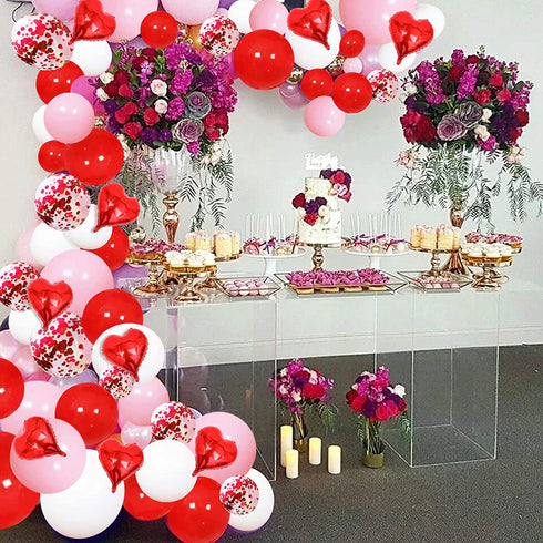 105 Pack Valentines Day Balloon Arch Garland Kit, Pink White Red Confetti Balloons with Red Heart Balloons for Valentine's Day Anniversary Mothers Day Wedding Engagement Party Supplies