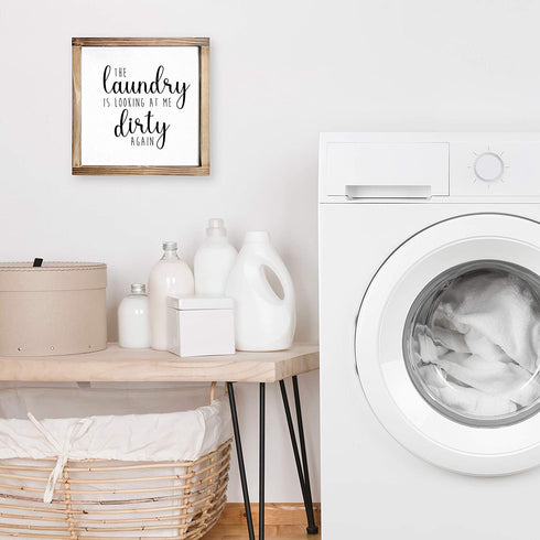 Laundry is Looking at Me Dirty Again Sign 12x12 Inch - Farmhouse Laundry Room Rustic Decor, Farmhouse Laundry Sign Decor, Square Laundry Sign, Wooden Laundry Sign, Laundry Looking at Me Dirty Sign