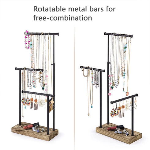 SRIWATANA Jewelry Organizer Stand, Extra Tall Necklace Holder Jewelry Holder (Carbonized Black & Black)